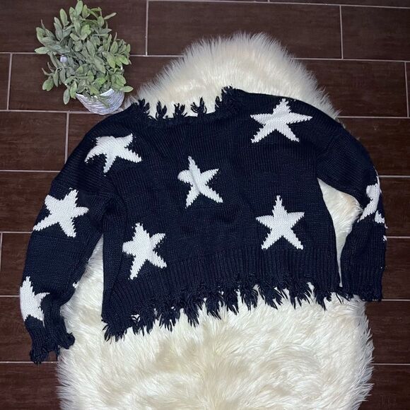 Storia Navy/white distressed star sweater sz small - Picture 4 of 10